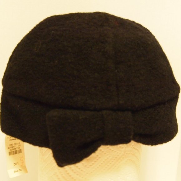 Talbots Accessories - NEW Talbot's Black Boiled Wool Cloche Style Hat Side Bow NWT $44